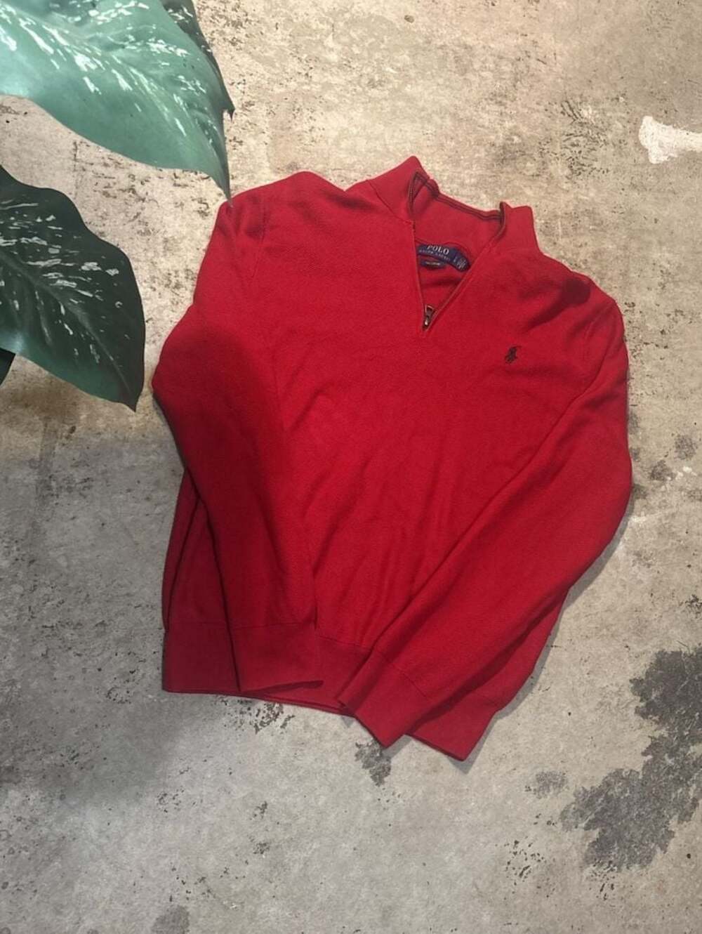 Polo Ralph Lauren Red Pima Cotton Quarter-Zip Pullover Sweater